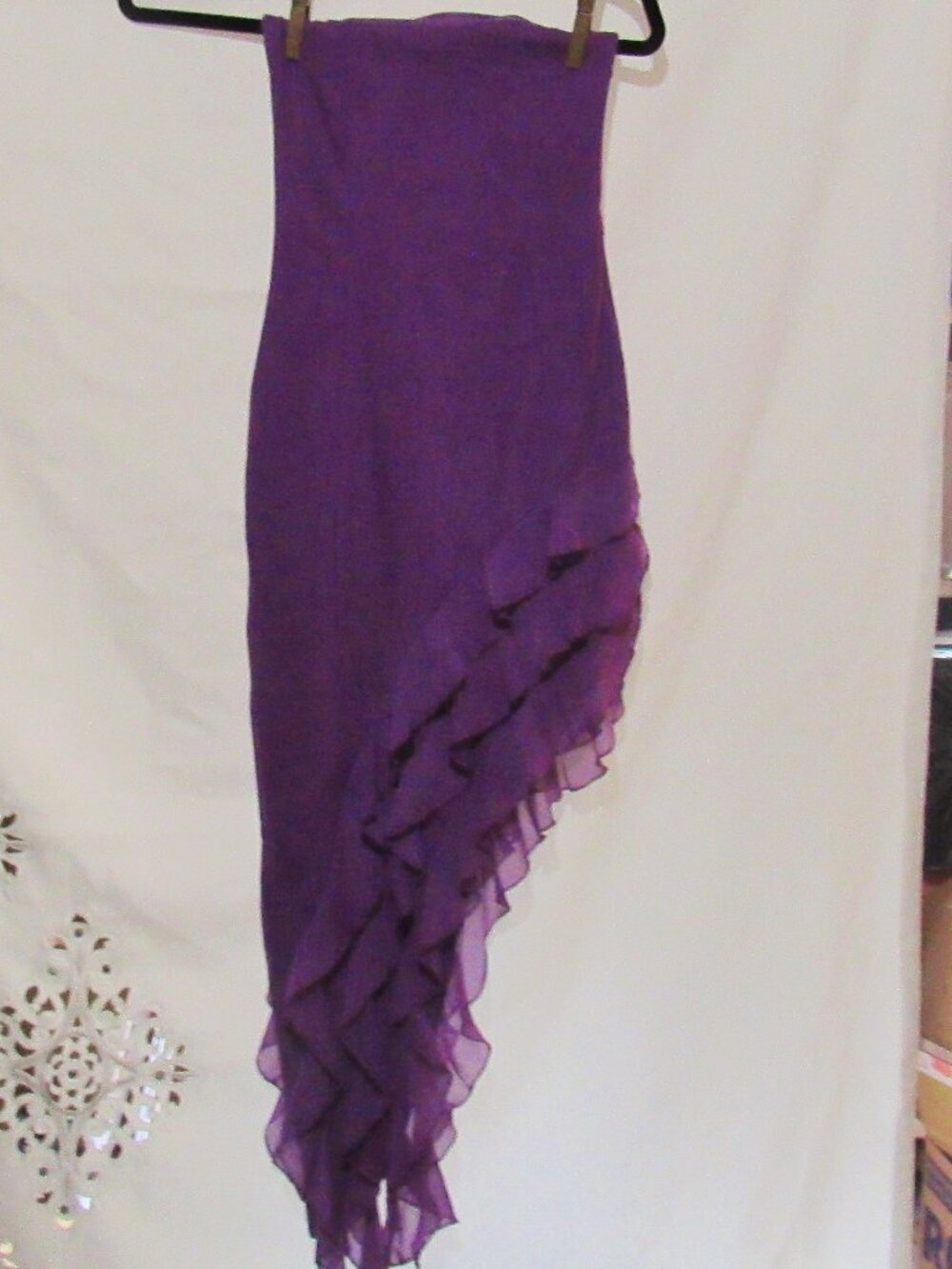 Oh Polly Purple Sleeveless Dress, Ruffled Side, Sweep Split, Size 2        ZA221